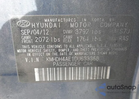 2013 Hyundai Elantra Gls from USA, damaged, VIN KMHDH4AE1DU633368